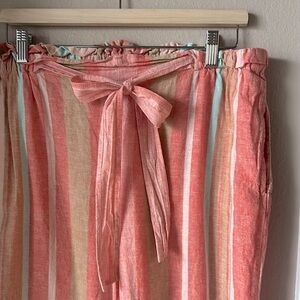 BEACHLUNCHLOUNGE Linen Paperbag Stripe Tie Front Pant